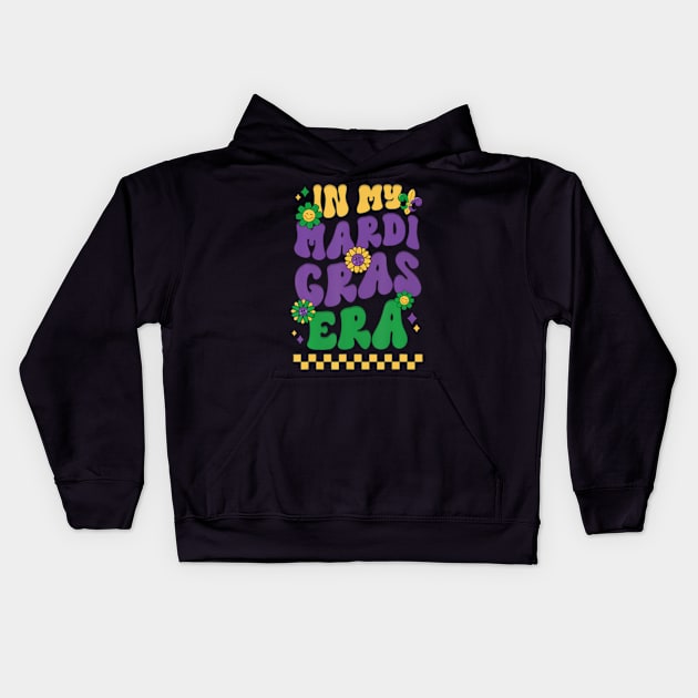 In My Mardi Gras Era Festival Retro Carnival Holiday Kids Hoodie by Cristian Torres